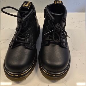 Dr. Martens Black Kids Boots with Gold Accents